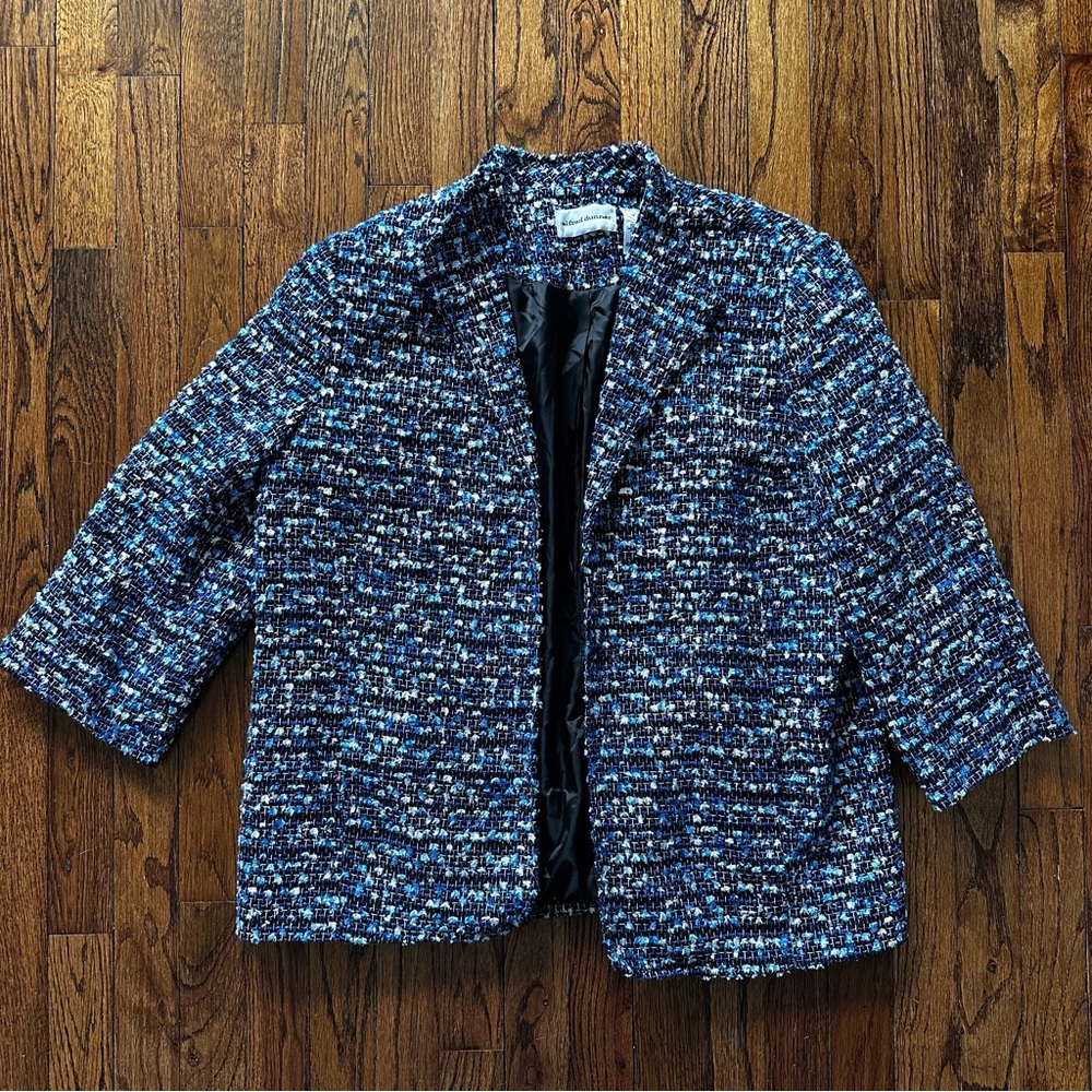 Alfred Dunner Blue Multi Tweed Cropped Blazer Jacket